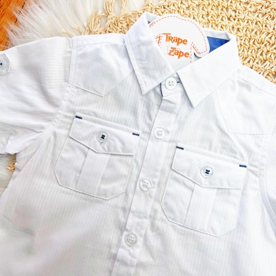 Conj. Camisa com Botões e Bermuda - Branco e Azul Jeans